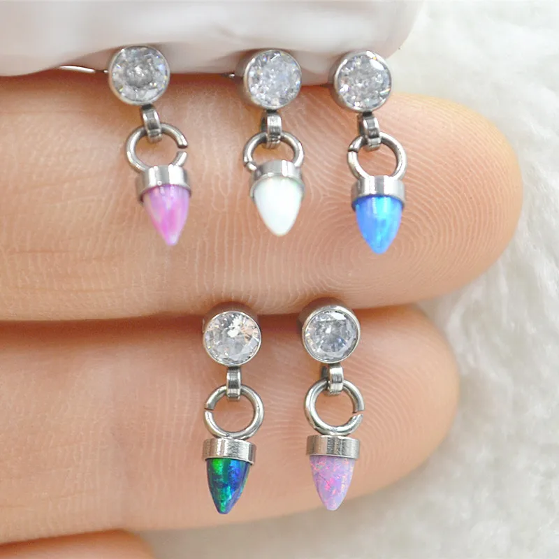 10pcs G23 Astm F136 CZ Opal Stone Lip Labret Ring Bar Ear Cartilage Helix Rook Tragus Studs 16G Body Piercing Jewelry New