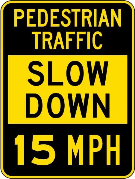 Metal Sign Warning Tin Pedestrian Traffic Slow Down 15 MPH Aluminum Signs For Home Coffee Bar Wall Decor