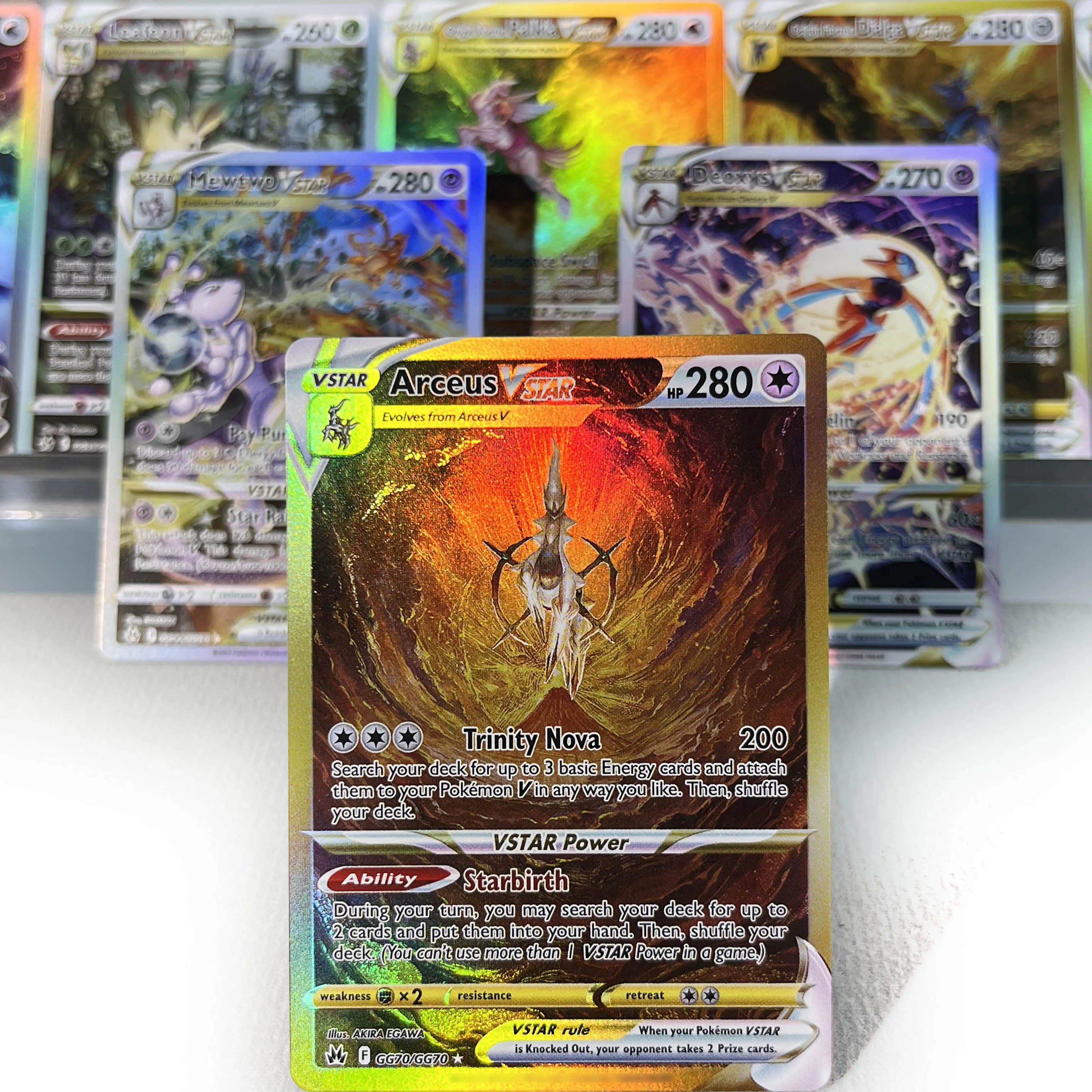 بطاقات تاج زينيث PKM PTCG5-C قوس قزح نادرة Mewtwo Giratina Arceus Leafeon VSTAR مجموعة ألعاب المعركة هدايا للهوايات