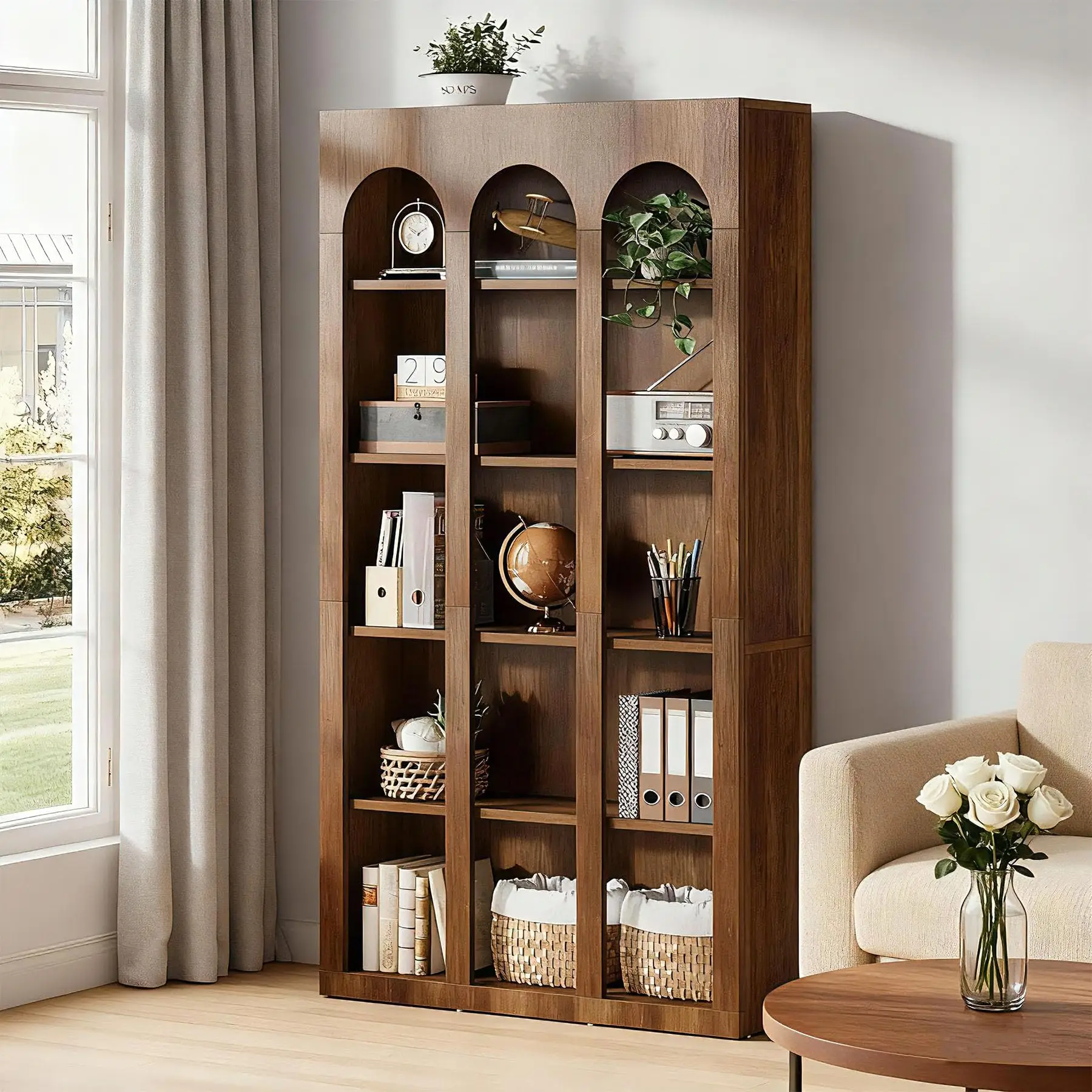 5-Tier Arched Bookshelf, 70.87-Inch Mid Century Modern Bookcase | Open Storage Shelves, Easy Assembly, Tall Book Shelf