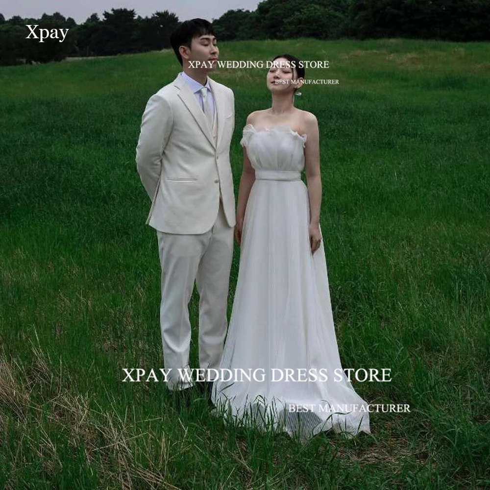 

XPAY Simple A Line Tulle Wedding Dresses Korea Photoshoot Sleeveless Corset Back Bridal Gowns Floor length 2024 Princess