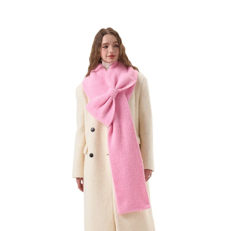 Écharpe en laine à nœud doux en peluche pour femme, créateur de niche, rose, hiver, chaleur, optique, nouveau, version coréenne, 2023