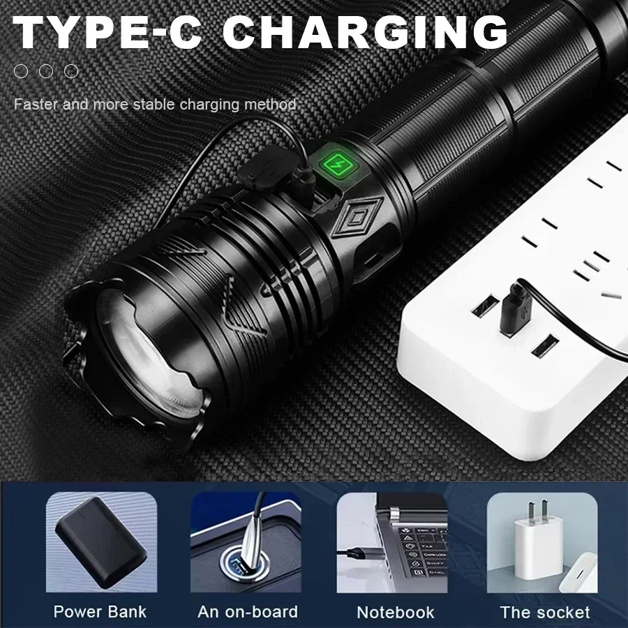 Super Bright LED Flashlight High-power Rechargeable Tactical Telescopic Zoom Torch Flashlight Outdoor Camping Fishing Lantern