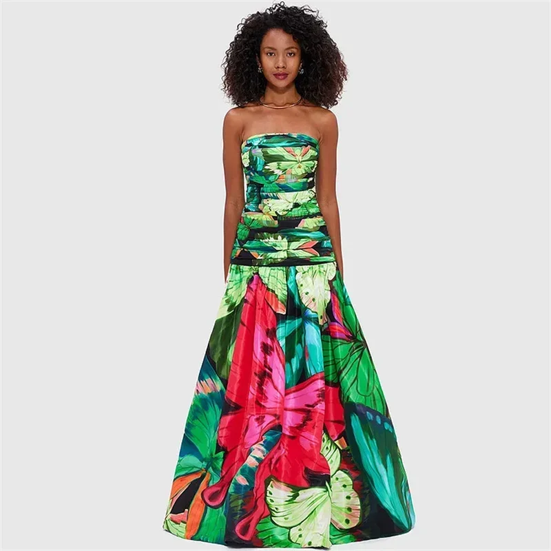 Women's Printed One-Piece Swimsuit with Skirt Classic Lace-Up Push-Up Flower Design Beach Wear for Female 2025