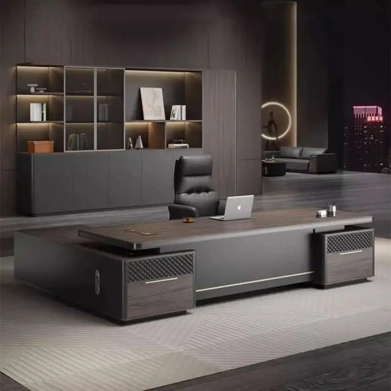 Mesa de Escritório de Designer com Armazenamento para Computador, Mesa de Estudo Ergonômica, Escrivaninha de Madeira para Casa e Escritório