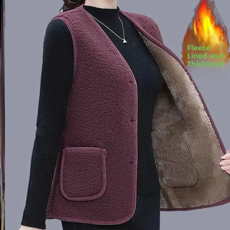 

Жилет из меха ягненка, женский жилет для мам, осень-зима, Thiened Fce Warmth Particle Velvet Ba Heart ly, женский рта на пуговицах