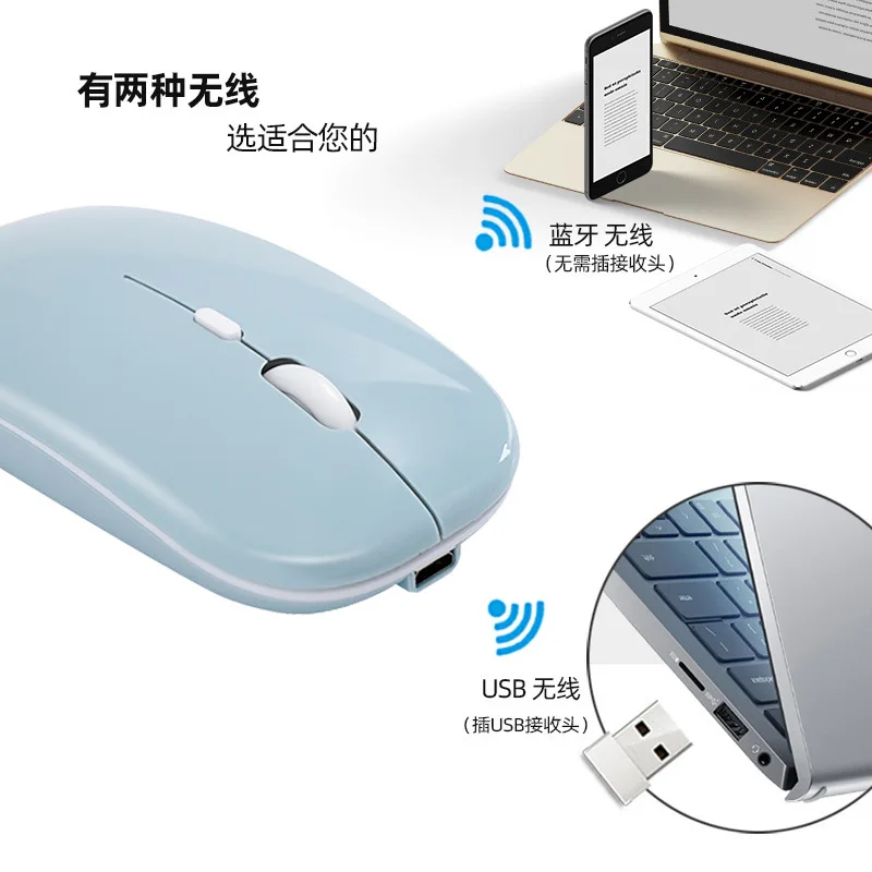 ماوس لاسلكي جديد 2.4G + بلوتوث 5.0 ماوس ذو وضعين 1600 ديسيبل متوحد الخواص ماوس صغير صامت فائق النحافة أرجواني وردي أبيض للألعاب