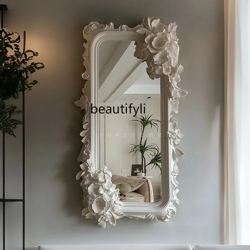 

French retro carved half villa living room entry floor-to-ceiling mirror bedroom cloakroom wall-mounted full-length mirror
