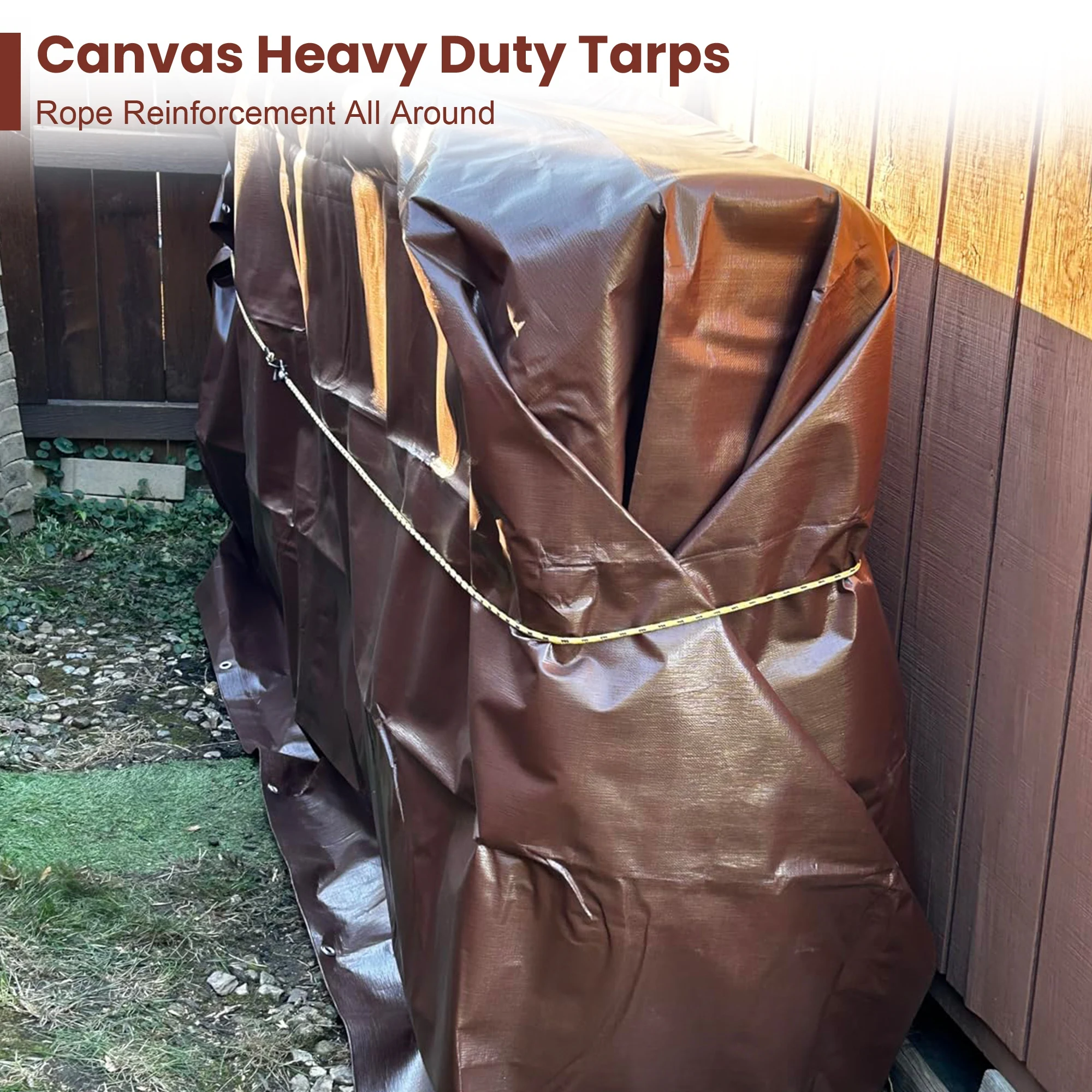 

12 X 20ft Heavy Duty Tarp Waterproofing Anti Abrasion PVC Tarp for Canopy Roof Tent Camping Boat Patio Pool RV Brown