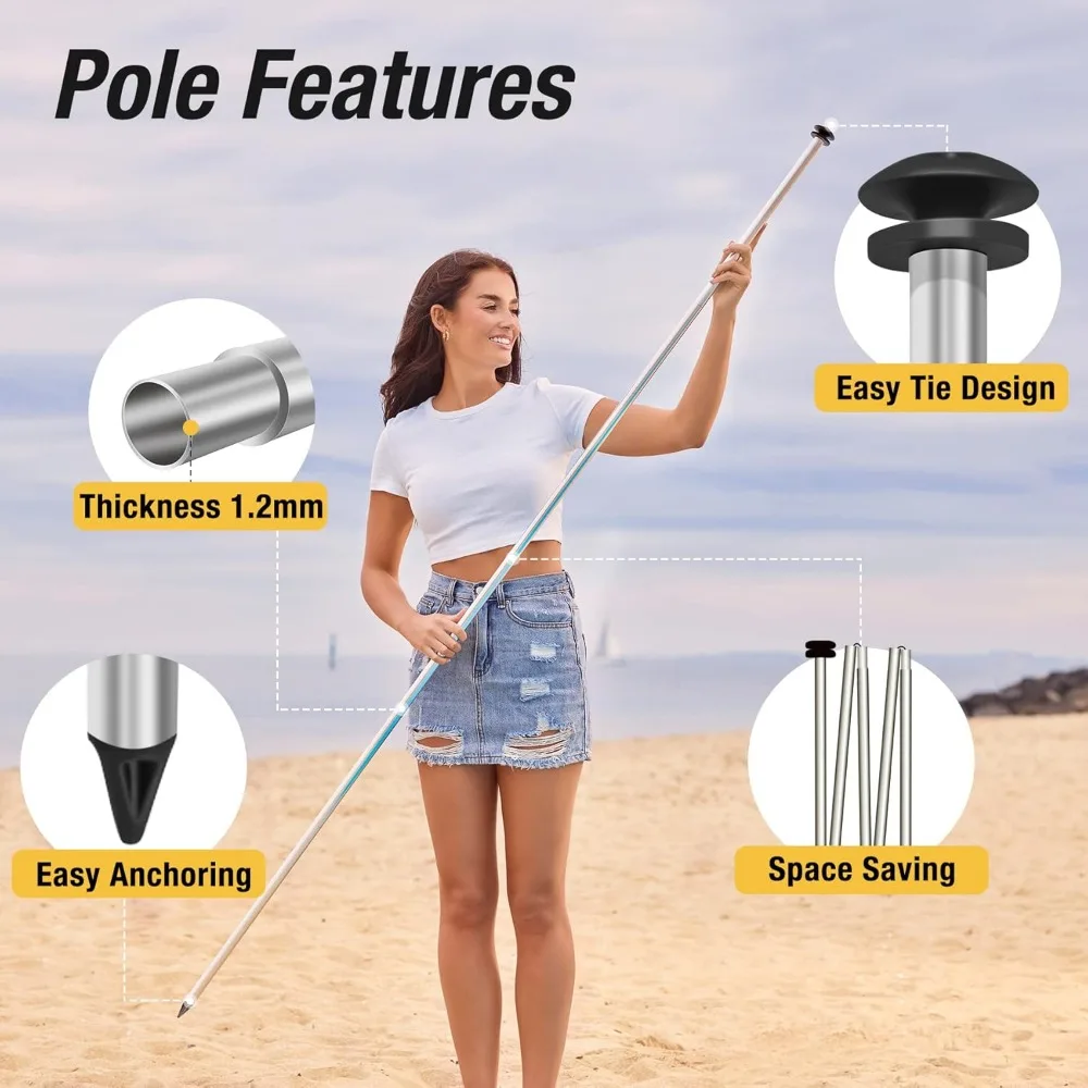 مأوى شاطئ مرساة رملية محمية من الأشعة فوق البنفسجية مع 8 أوزان، مظلة عائلية كبيرة، UPF50+، مظلة شمسية بطول 6.5 أقدام #4