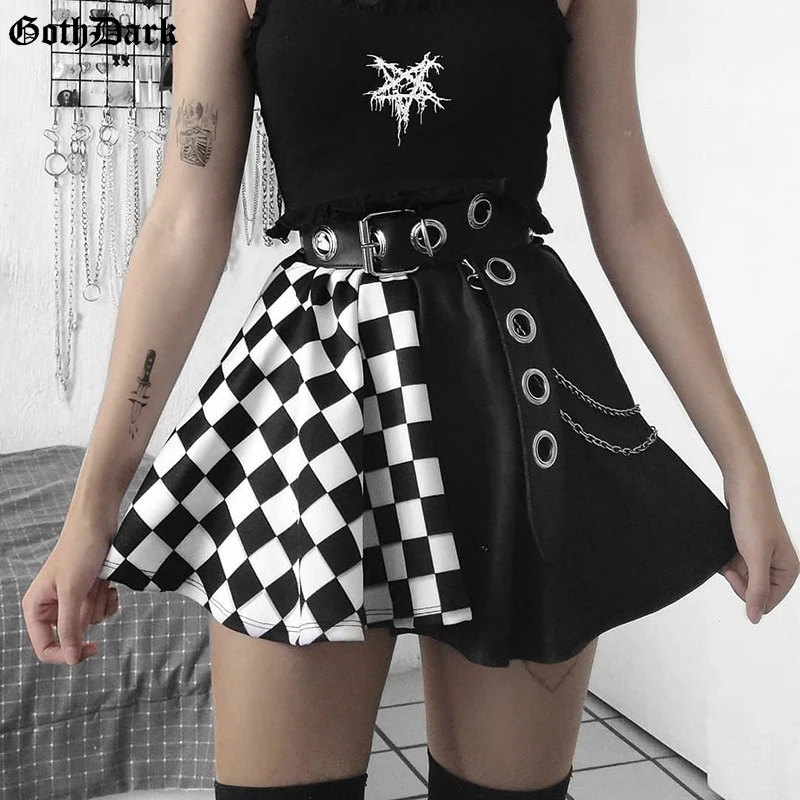 

Goth Dark Mini Skirt 2026 New Halloween Goth Aesthetic 90s Y2K Party Club Harajuku Streetwear Black Plaid Women's Skirt