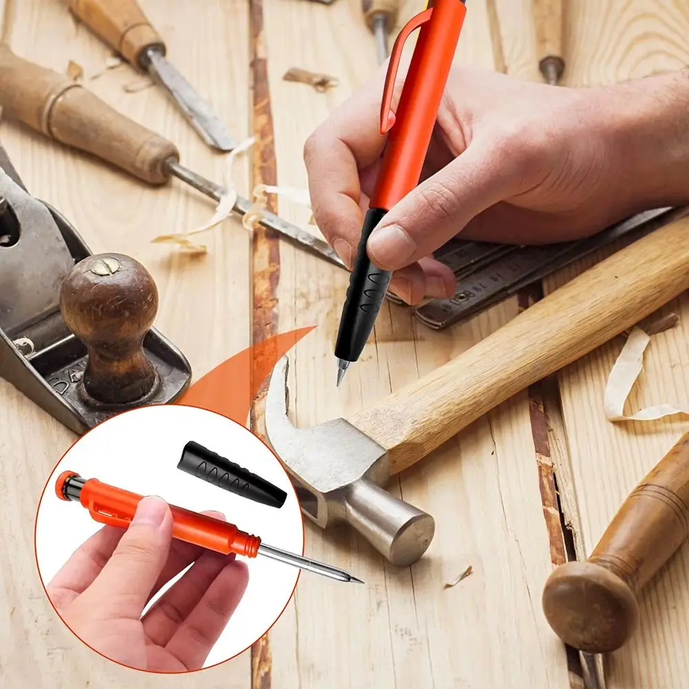 1Set 2.8mm Woodworking Pencil Deep Hole Marking Long Head Solid Carpenter Pencil Built-in Sharpener Metal