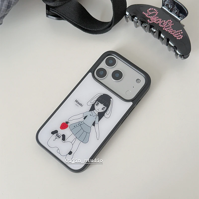 Korean Ins Cute Girl Strawberry Dog Phone Case For iPhone 17 Air 16 Pro Max 15 14 Plus 13 12 11 Shockproof Silicone Back Cover