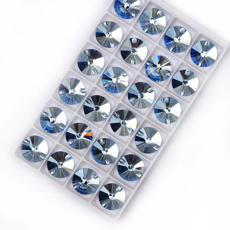 YANRUO 3200 All Sizes Aquamarine Flatback With 2 Holes Crystal Sew On Stones Strass Rivoli Shape For Bags