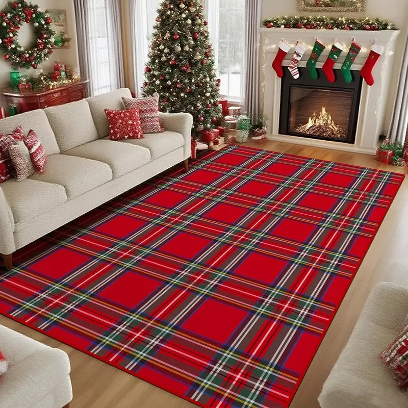 VIKAMA Vintage Christmas Santa Snowman Rug, Soft Crystal Velvet Plush Mat, Non Slip Washable Carpet for Living Room