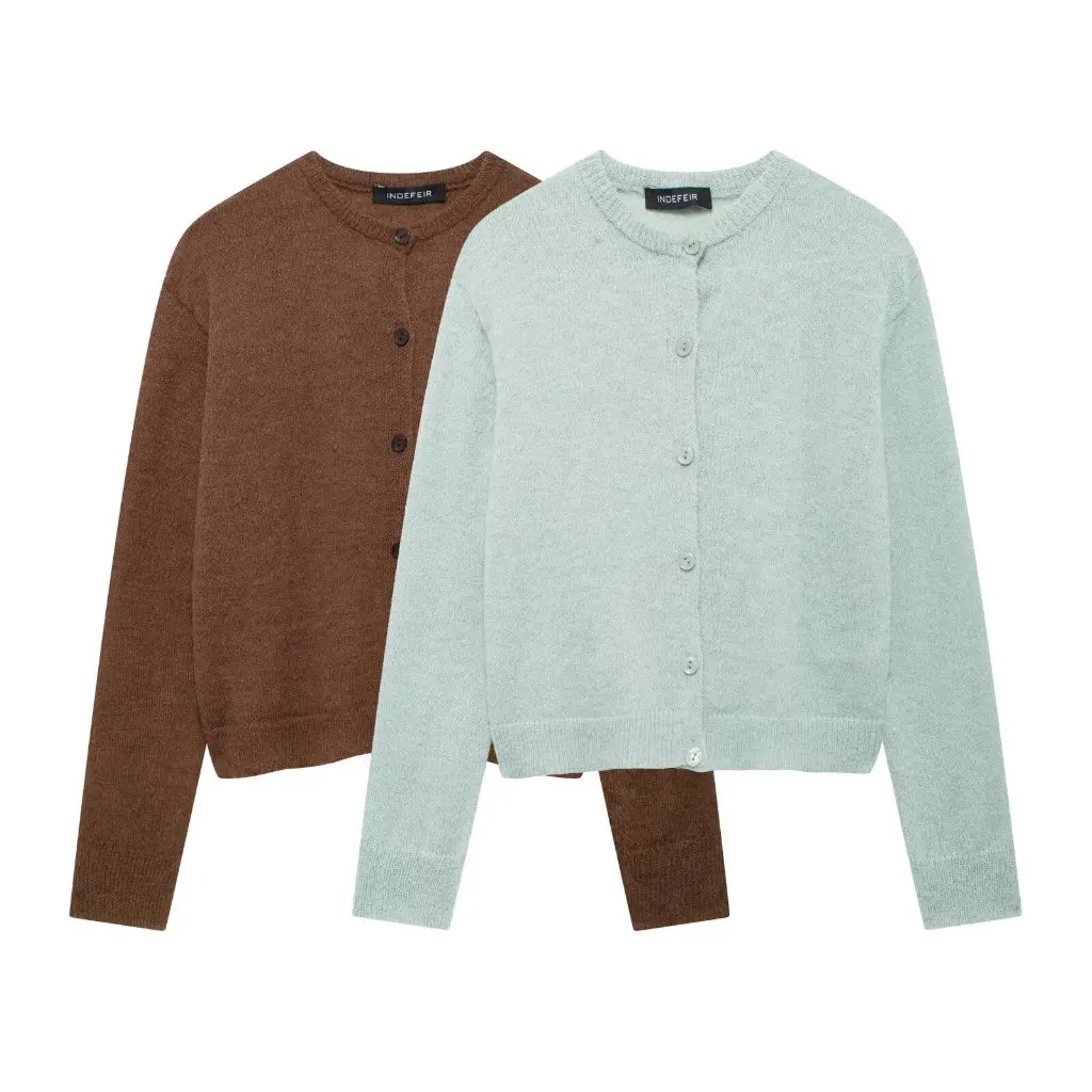 

Women's Loose Knitted Cardigan Solid Color round Neck Fine Needle European And American Style Autumn New Fashion 5536124