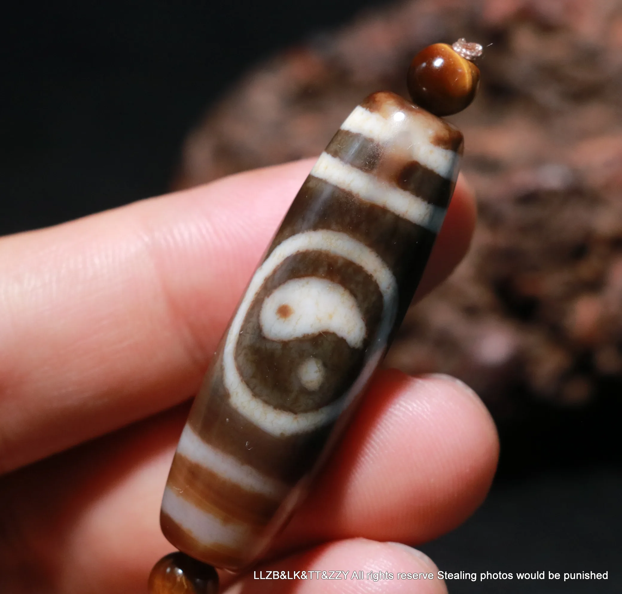 Treasure Magic Power Tibetan Old Agate Yin Yang Bagua Harmonious Symbol dZi Bead Pendant Timestown RPL22120A46