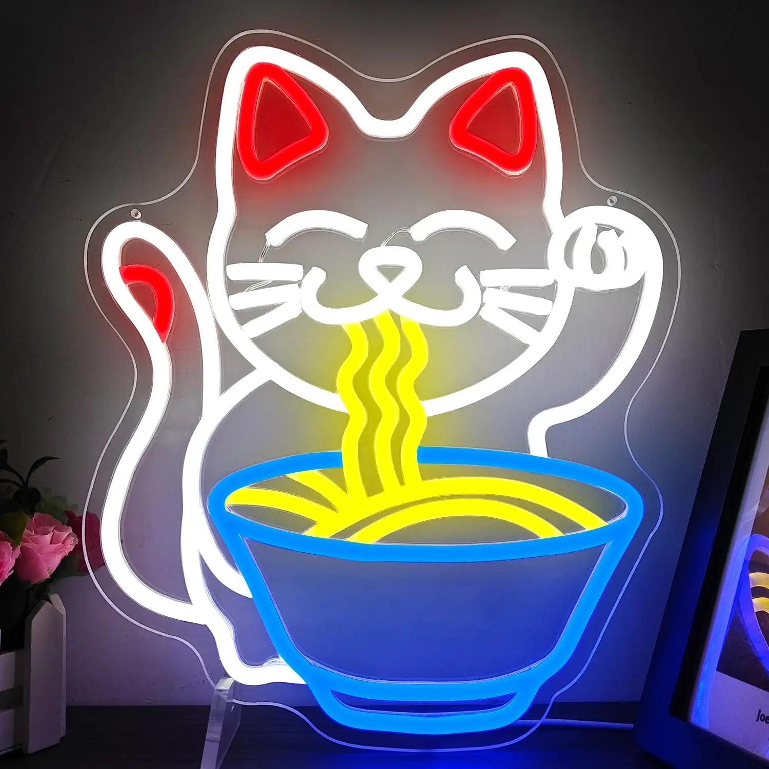 

Fortune Cat Ramen Neon Sign Anime Light Up Signs LED Neon Lights for Bedroom Store Restaurant Home Dining Room Kitchen Gift