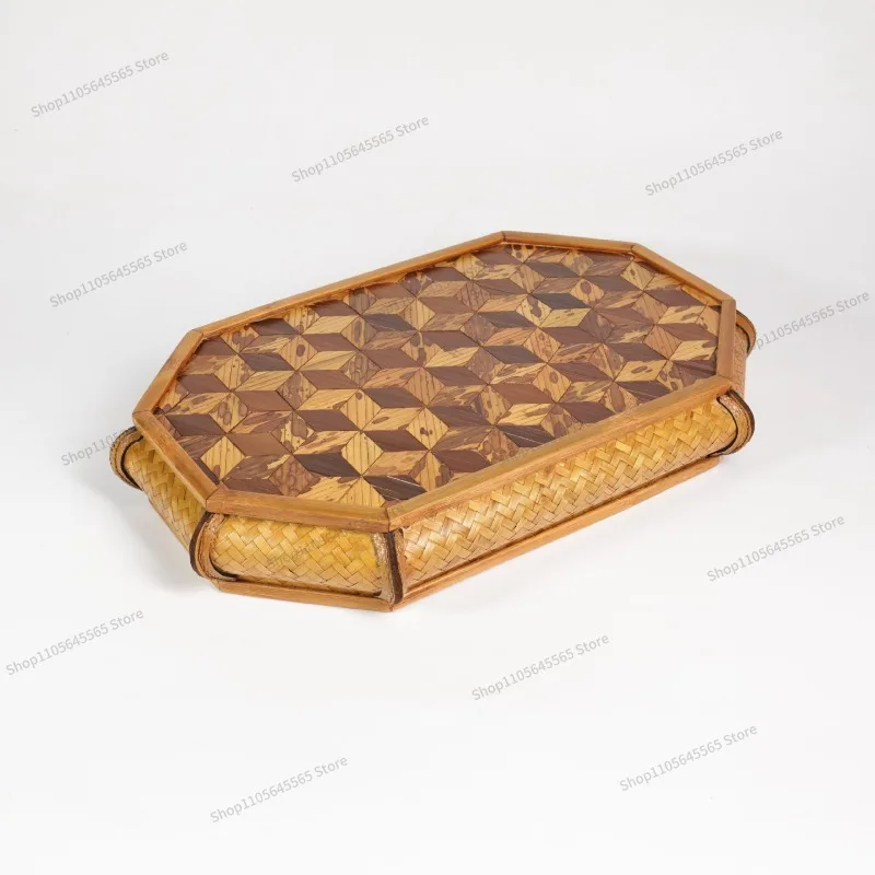 For natural bamboo woven handmade large paint octagonal three-dimensional pattern dry brewing tray tea table creative ornament
