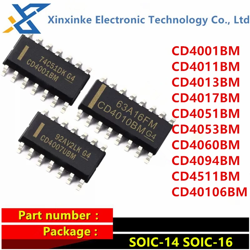 10PCS CD4001BM CD4011BM CD4013BM CD4017 CD4051 4066 CD4053 CD4060 CD4094BM CD4511BM CD40106BM96 CD4052BM SOIC-16 Logic Chip SMD