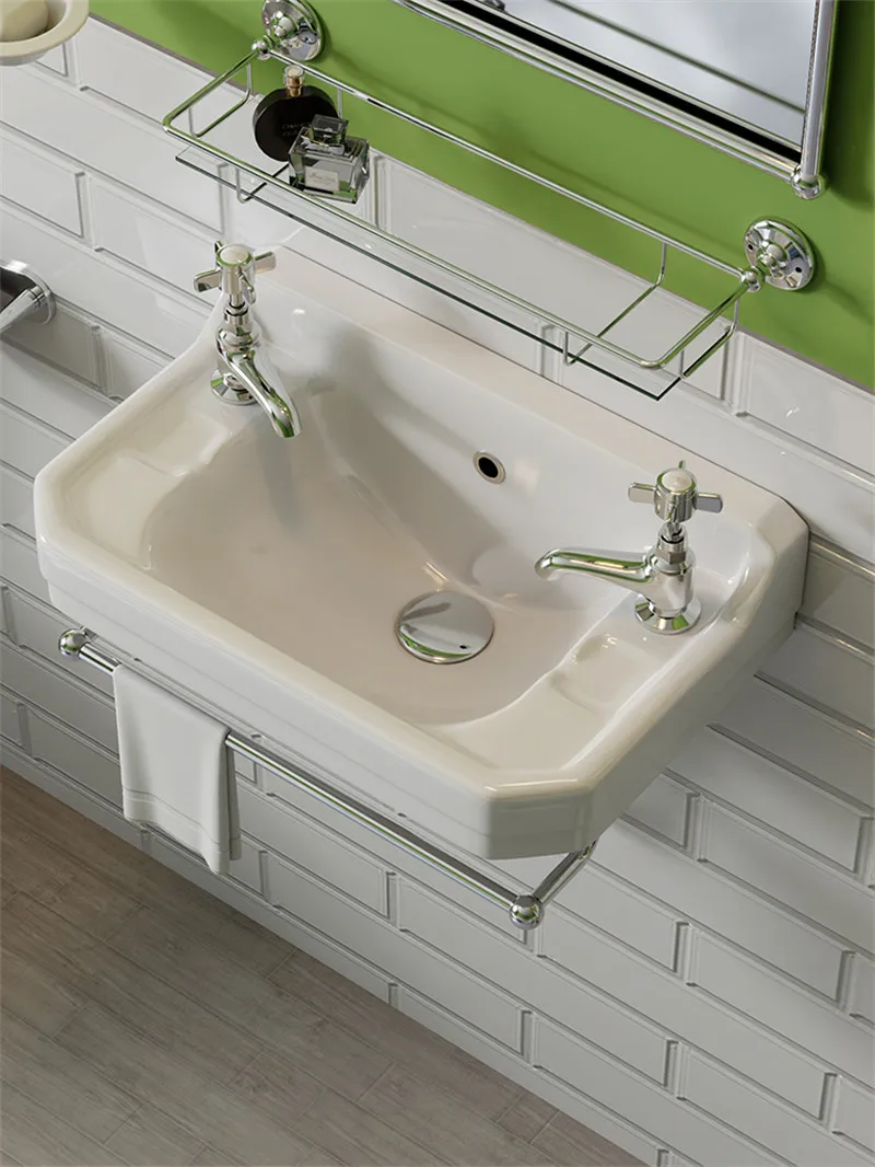 French Retro Small-sized Wall Mounted Washbasin, Classical Double Faucet Small Unit Bathroom Washbasin