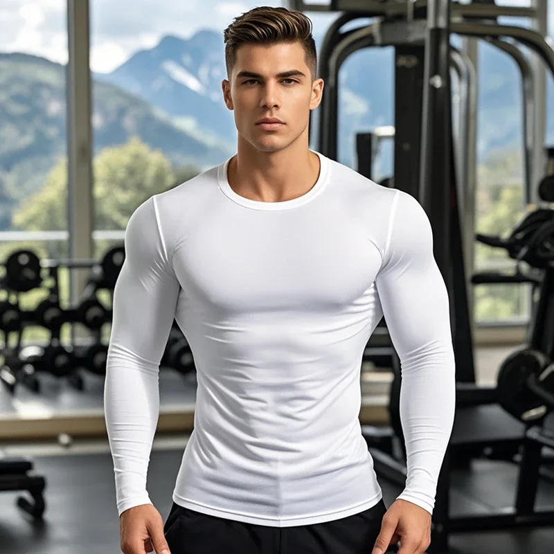 Mens Muscle Slim Fitted Lightweight T Shirts Autunm Anti-Wrinkle Crewneck Gym Workout Fitness Long Sleeve Running T-Shirts