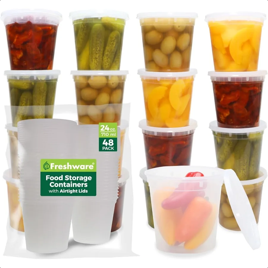 

Food Storage Containers 24 oz Plastic Deli Containers with Lids Slime Soup Meal Prep Containers BPA Free Stackable Leakproof Mi