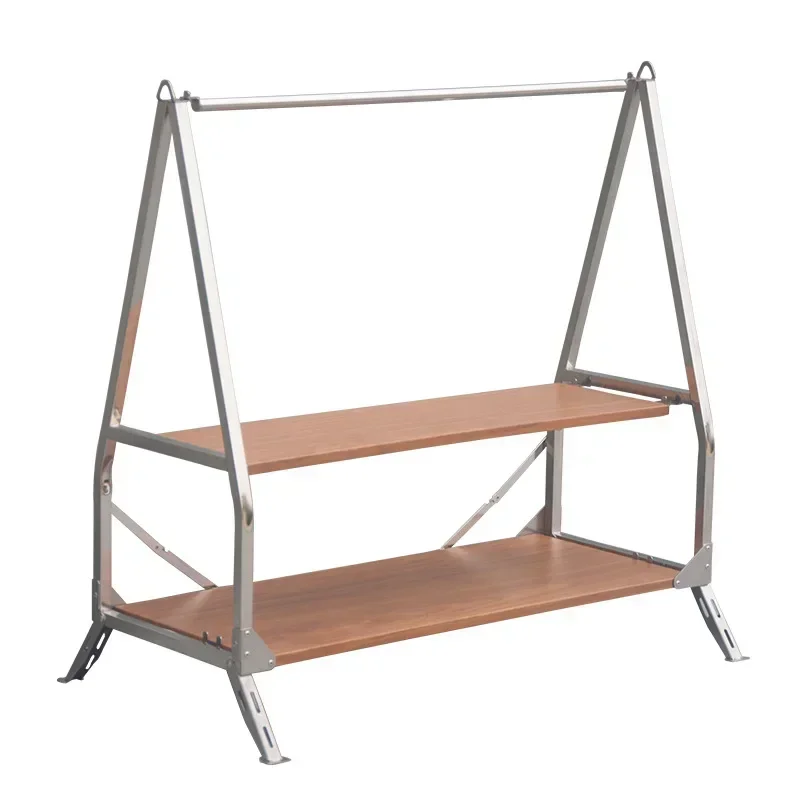 Outdoor Camping Storage Shelf Portable Folding Shelf Storage Rack Garden Stainless Steel Storage Rack Stand