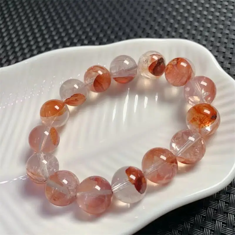 13.7MM Natural Red Fire Quartz Hematoid Bracelet Colorful Gemstone Bead Strings Fashion Beautifully Jewelry 1PCS