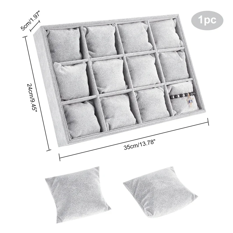 عرض الأساور المخملية ، صينية تنظيم المجوهرات ، 12 شبكة ، وسائد سوار ساعة ، حامل أساور قابل للتكديس ، 1 روض