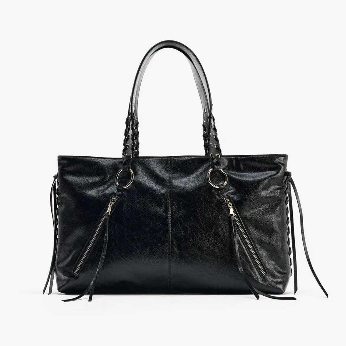 

Faionable большая вместительная сумка для женщин, сумка на плечо для поездок на работу, сумка из искусственной кожи, новые женские сумки с заклепками и кисточками, повседневные