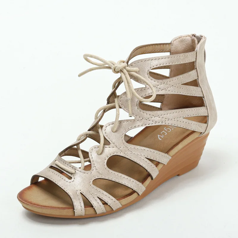 

Женские римские сандалии, летние, новые, в стиле ретро, с открытым носком, этнические, на танкетке