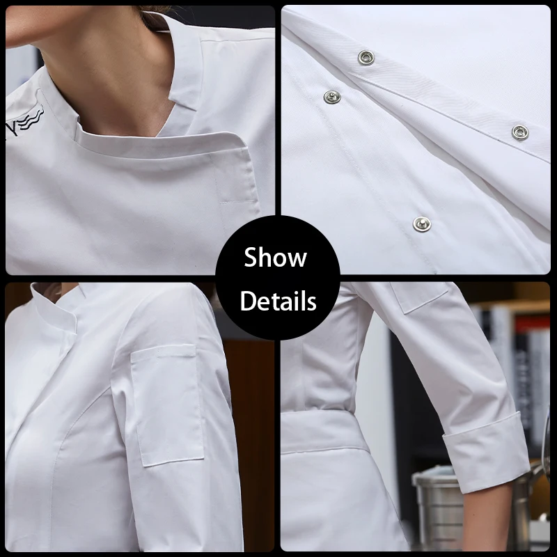 Restaurant Woman Chef Jacket Hotel Female Kitchen Uniform Catering Cooking Coat Long Sleeve Bakery Breathable Working Clothes