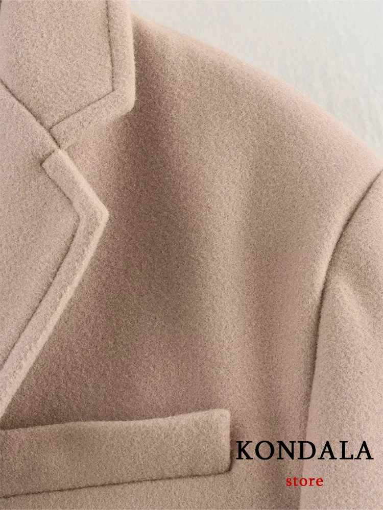 KONDALA Casual Vintage Chic donna soprabito cammello tasche solide monopetto lungo cappotto allentato moda 2024 autunno inverno cappotto