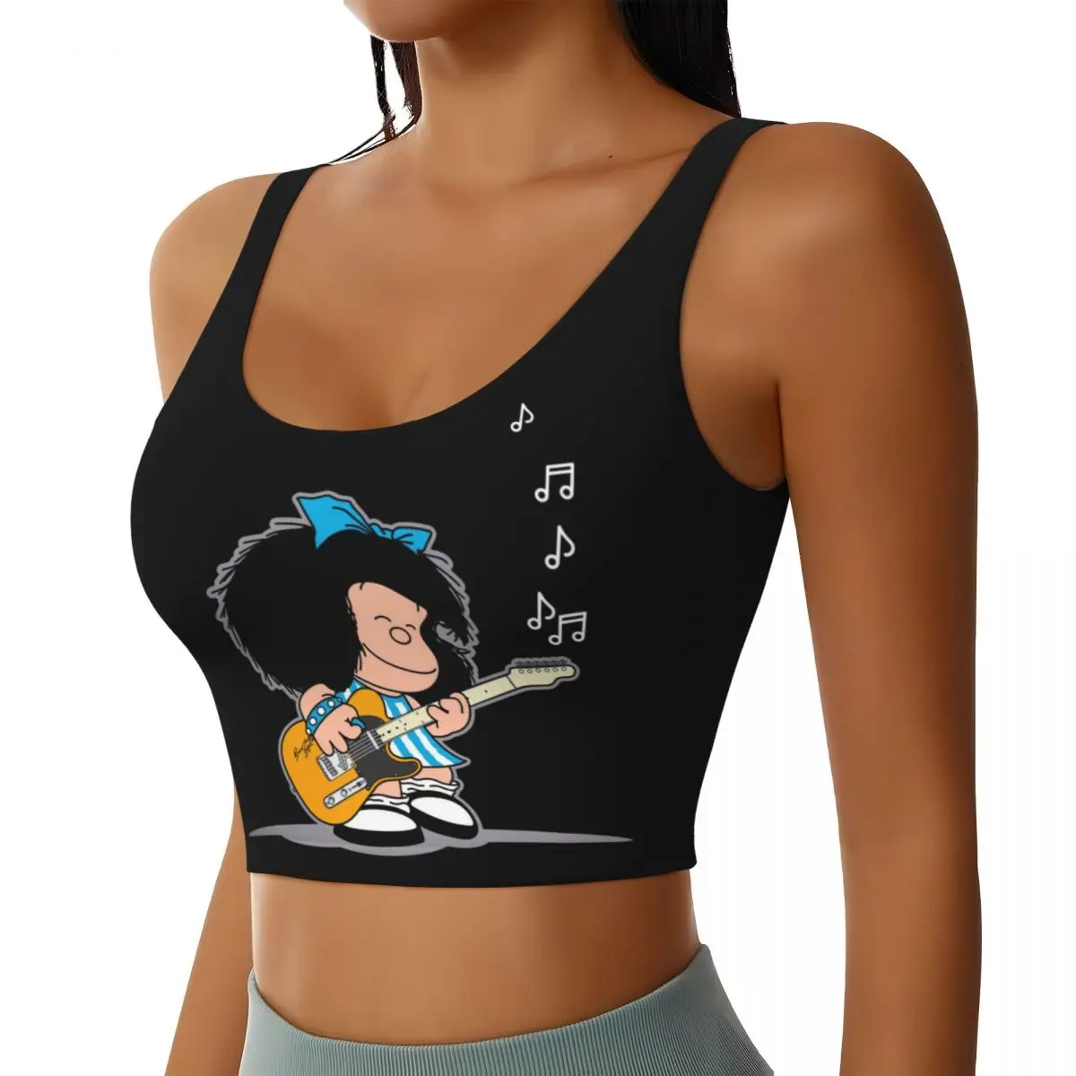 Custom High Impact Mafalda Quino Comics Sports Bra Women Classic Cartoon Manga Gym Workout Yoga Crop Top