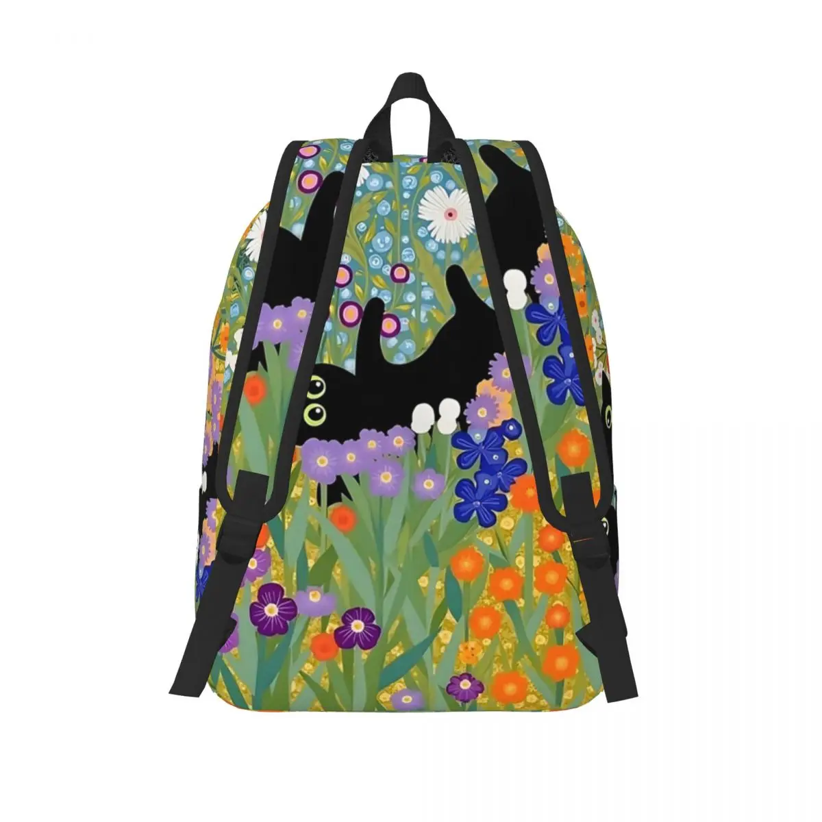 Gustav Klimt Black Cat In Flower Garden  Backpack School Bag Hiking Travel Daypack for Boys Girls Fashion Bookbag Shoulder Bags