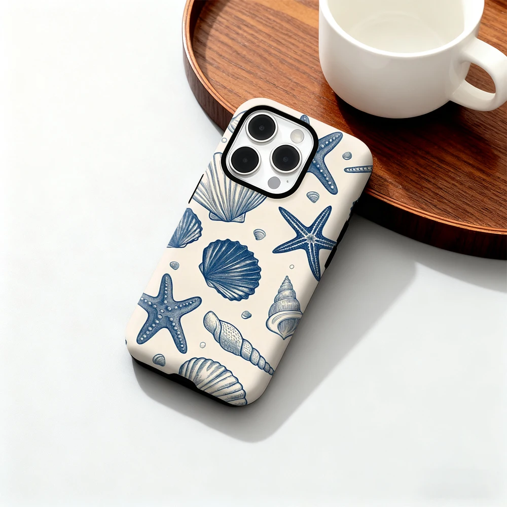 

Niche Seashell Mix Pattern Phone Case for iPhone 17 16 15 14 13 12 11 Pro Max Air Plus Luxury Double-layer Back Cover