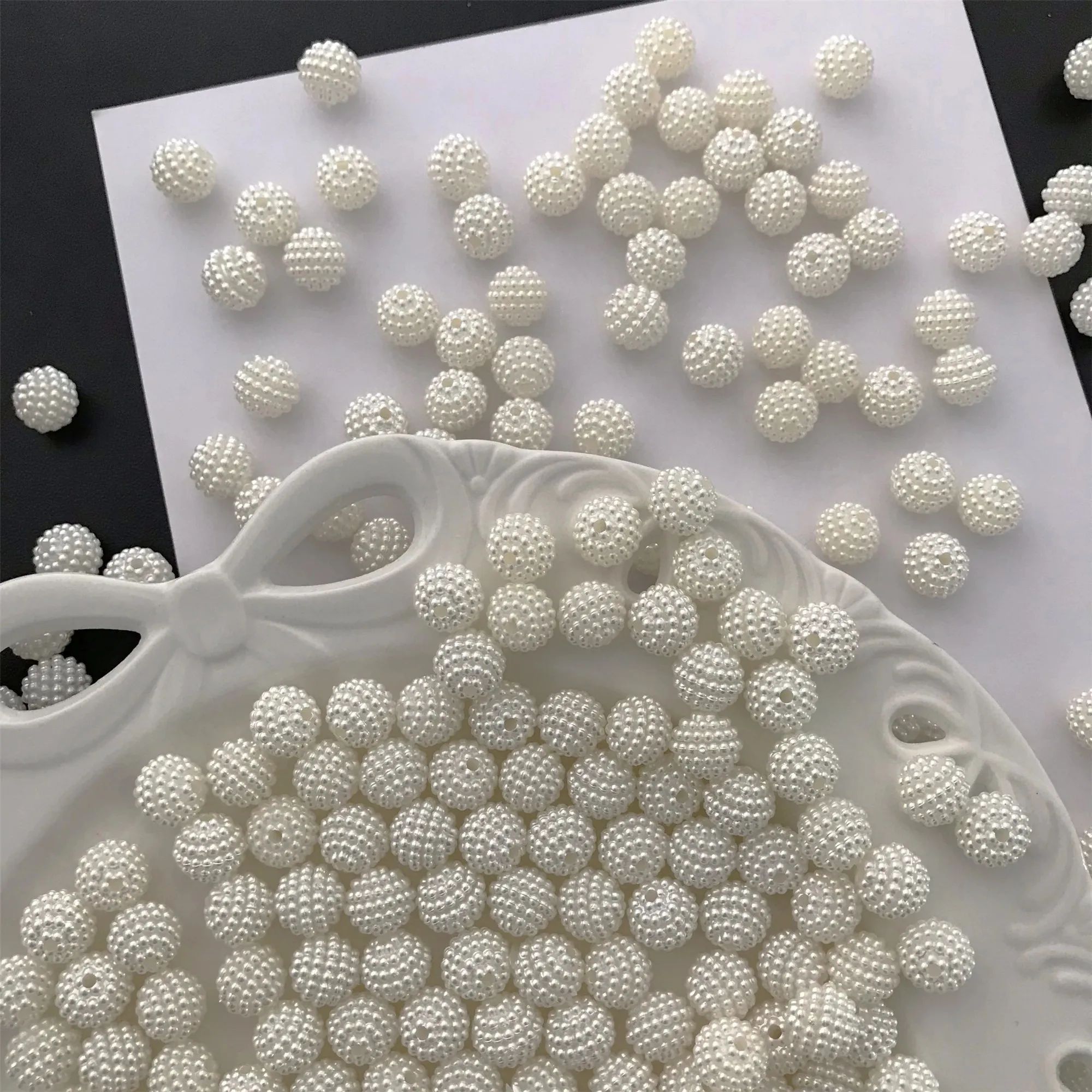 100 Stück 10 mm cremeweiße Bayberry-Kugel-Acrylperlen, geeignet für DIY-Herstellung, Armbänder, Halsketten – Detail 8