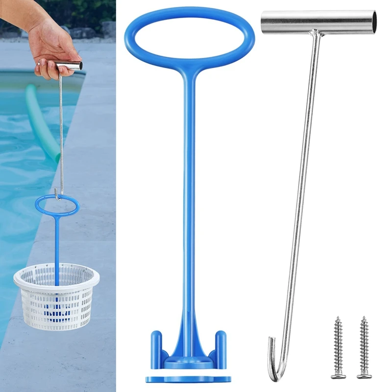 Maniglia per cestello per skimmer, gancio per cestello per skimmer per piscina, cestello universale per skimmer per piscina con manico adatto a tutte le cestelli per skimmer