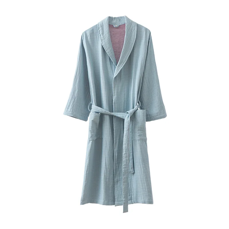 Spring Summer Pure Cotton Double Layer Gauze Bathrobe Thin Dyed Fabric Home Clothing Couples Japanese Style Kimono Robe Pajamas