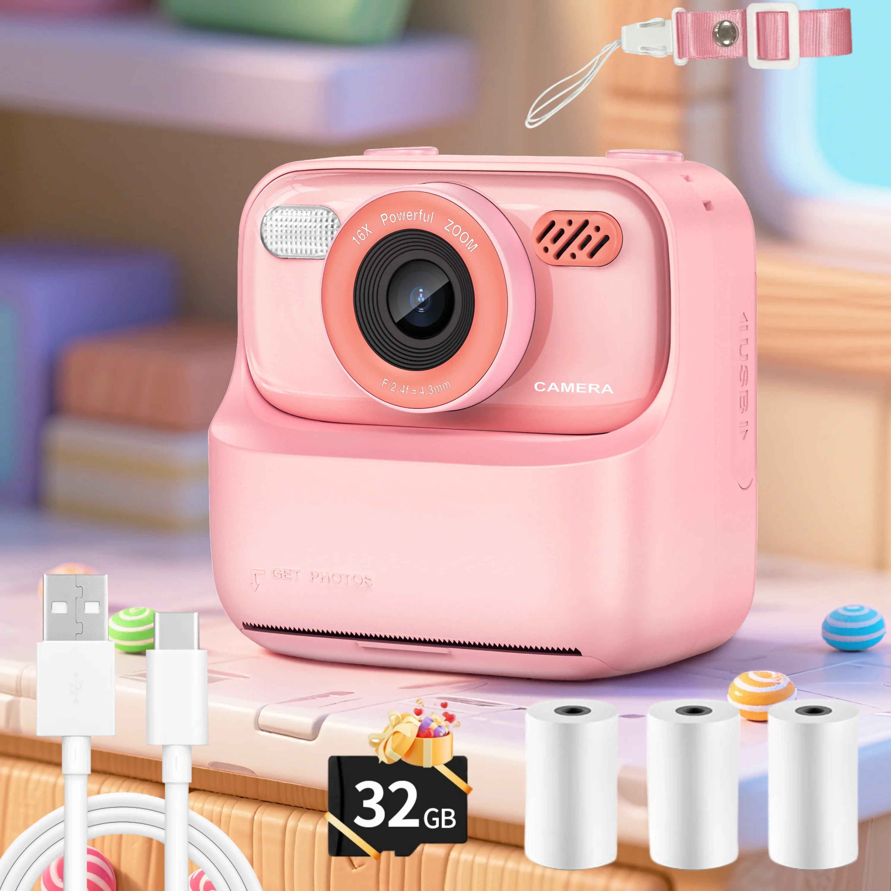 Aparat natychmiastowy z funkcją drukowania, aparat cyfrowy z podwójnym obiektywem i rozdzielczością 48 MP |   Selfie 1080P, Natychmiastowe Drukowanie, Karta TF.