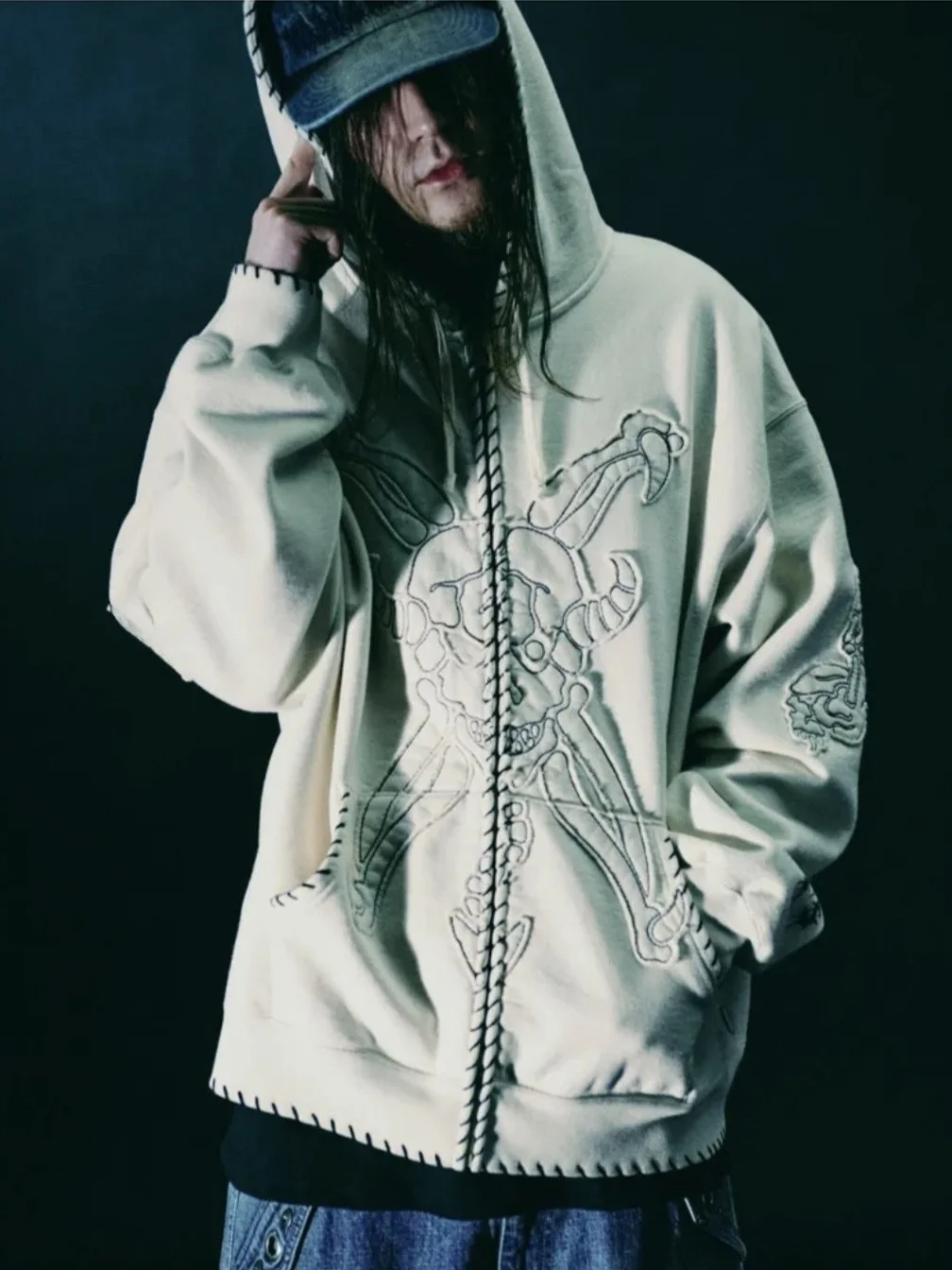 

Высококачественная мужская толстовка на молнии с капюшоном Devil Collaborative Work с буквенным принтом, теплая, повседневная, с длинными рукавами, уличная одежда, свитшот