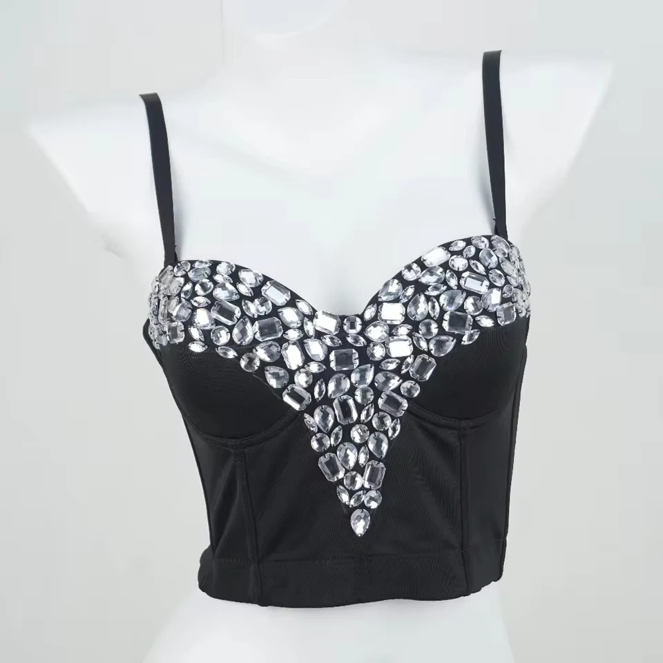 

New Star River Rhinestone Steel Bone Gathered Corset Outside Deep V Fishbone Waist Sexy Bustier Top Female