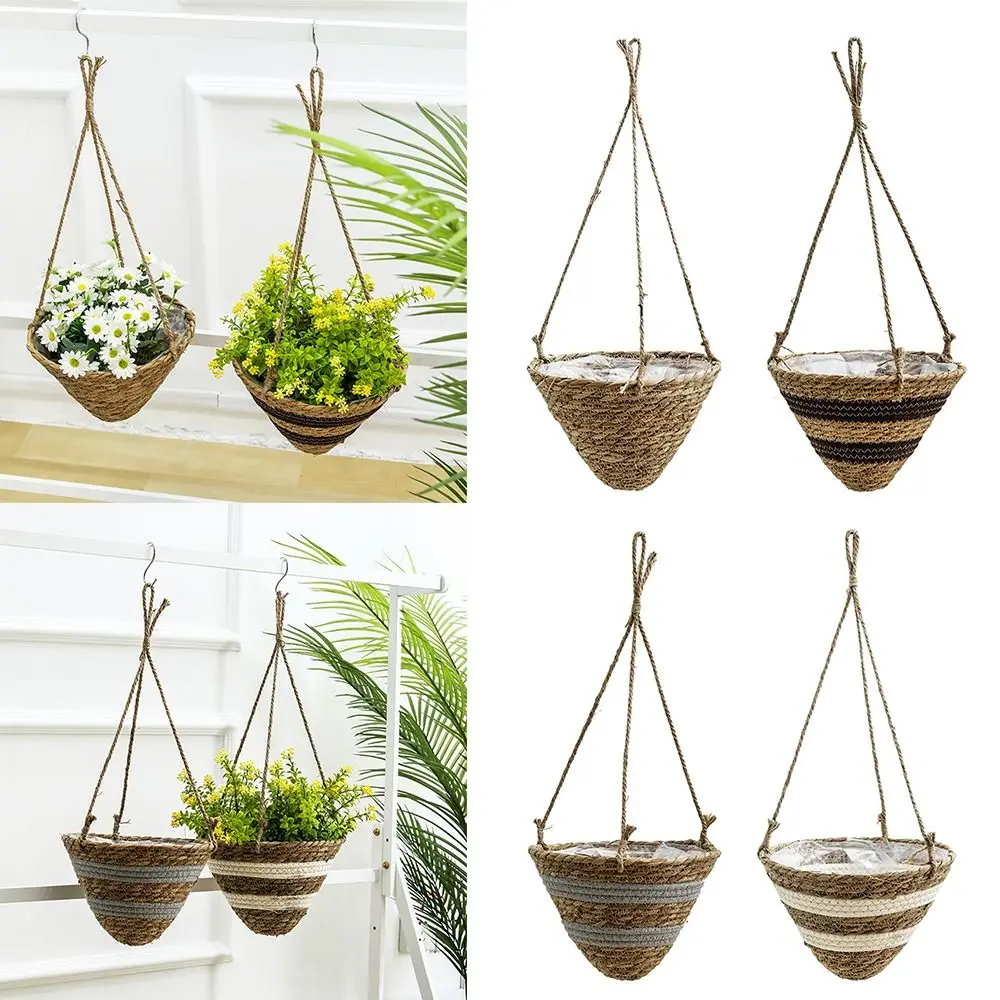 Multicolor Hanging Weaving Flowerpot Jute Rope Cone Conic Flower Pot Plant Hangers Home Decoration Storage Basket