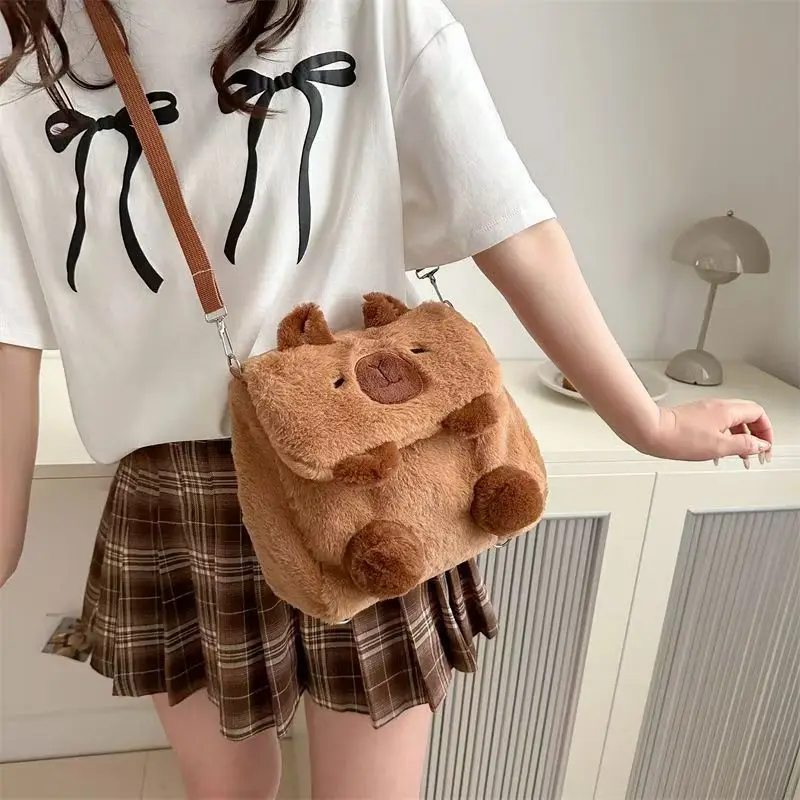 Kawaii Capybara Plush Backpack Cute Cartoon Animal Shoulder Bag Large Capacity Soft Crossbody Bag for Girls Students Gifts