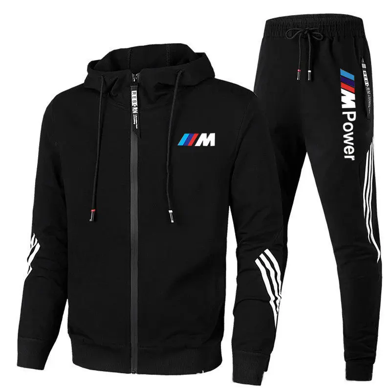 2025bmw men's jogging sports suit hooded zip cardigan sweater casual fashion track suit two-piece set