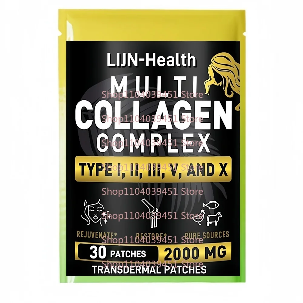 

30 Patches Multi Collagen Peptides Transdermal Patches for Hair, Skin, Nails, and Joint Support