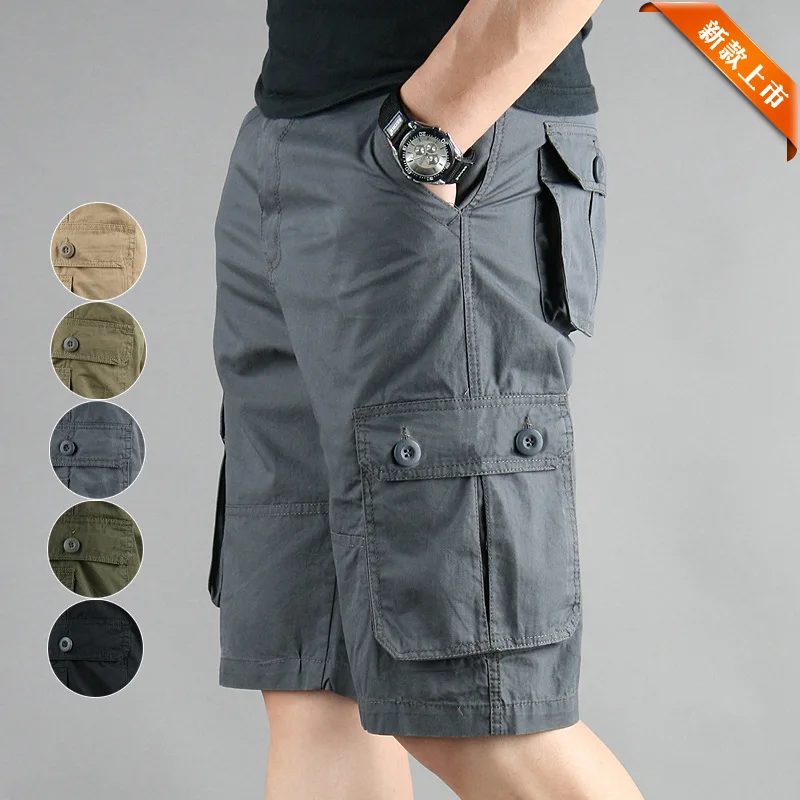 Summer Multi-pocket Tooling Shorts Men's Straight Casual Trendy Loose Five-point Pants for Men