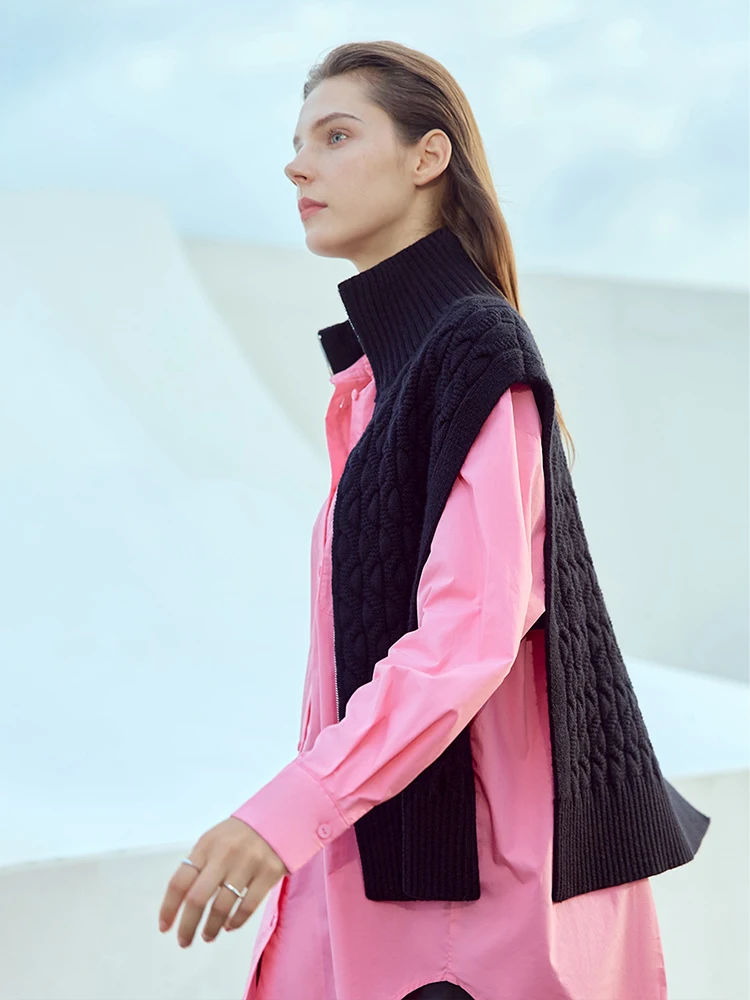 AMII Minimalism Wool New Women Vest 2023 Autumn Loose Fashion Turn-down Collar Zipper Sleeveless Office Lady Coats 12343151