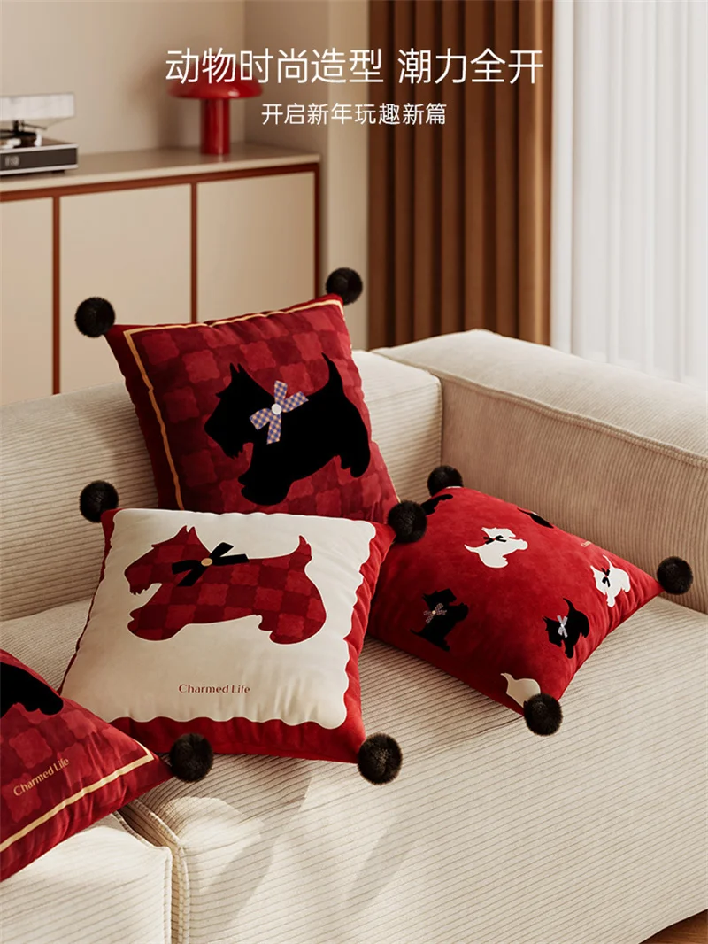 غطاء وسادة مربع الأحمر رمي كيس وسادة المخملية المخدة القط الكلب طباعة للسرير الأريكة كرسي أريكة مكتب الديكور فكرة Gits
